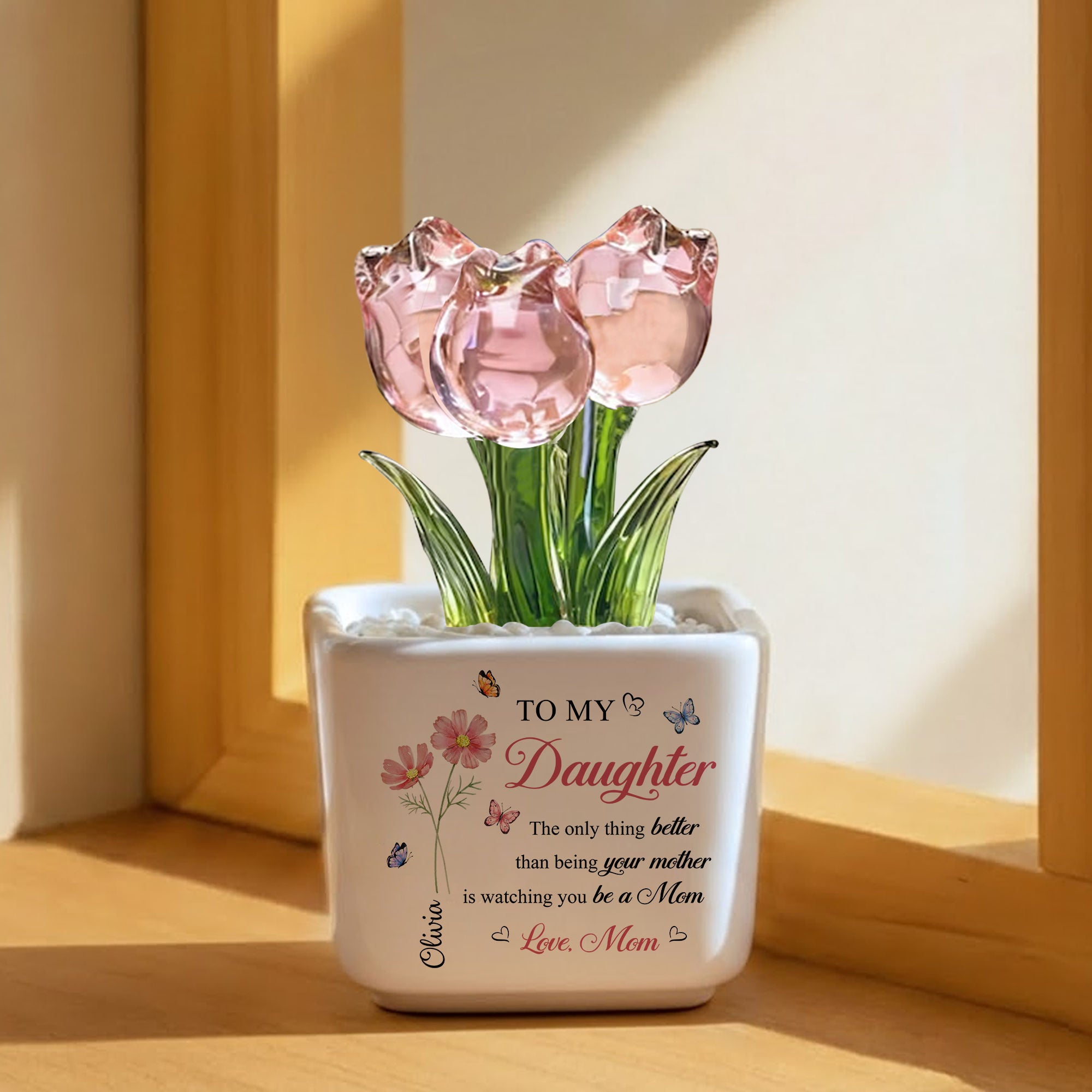 Personalized Glass Tulip Flower Pot