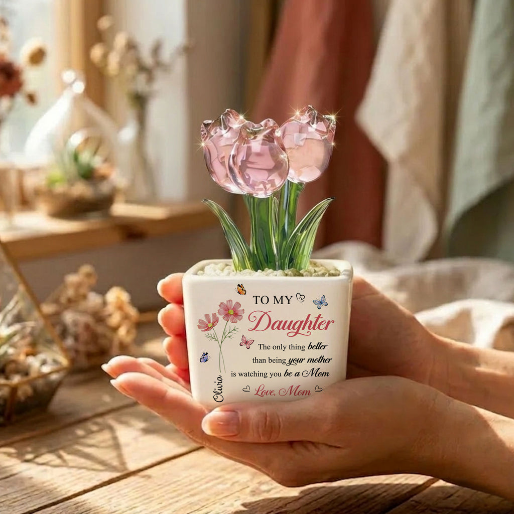 Personalized Glass Tulip Flower Pot