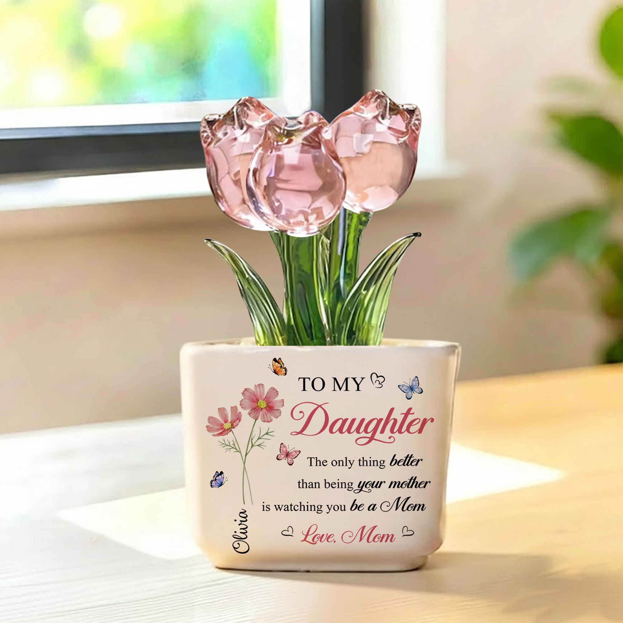 Personalized Glass Tulip Flower Pot
